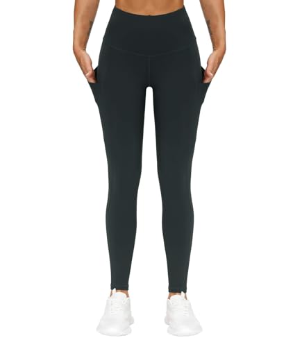 Image of THE GYM PEOPLE Thick High Waist Yoga Pants with Pockets, Tummy Control Workout Running Yoga Leggings for Women