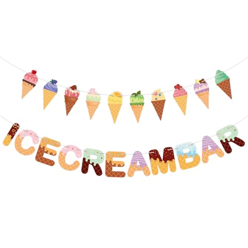 Image of Ice Cream Party Decorations Ice Cream Bar Banner Colorful Garland Photo Prop Summer Sweet Shop Birthday Party Baby Shower Wedding Decorations for Girls Kids Dessert Table Supplies