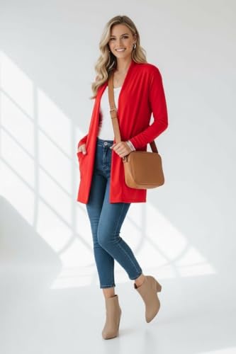 Image of ToBeInStyle Womens Open Front Long Sleeve Lightweight Asymmetrical Draped Cardigan with Side Pockets