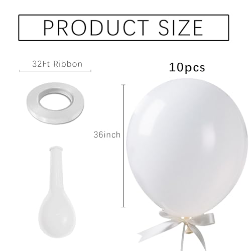 Image of White Balloons Birthday Decorations 10 Pack 36 inch Round Wedding Ballons for White Themed Wedding Graduation Birthday Party Backdrop 4th of July Decorations Independence Day