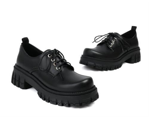 Women's Patent Leather Platform Chunky Lace-up Round Toe Wingtip Oxford Shoes Non-Slip Lug Sole Dress Shoe for Walking Prom Work2