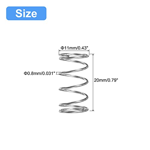 Image of uxcell Compression Spring, 5Pcs 304 Stainless Steel, 11mm OD, 0.8mm Wire Size, 20mm Free Length, Silver Tone