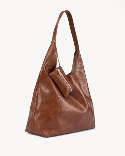 Image of NEWBELLA Women's Hobo Purse - Faux Leather Shoulder Bag & Tote Handbag, Spacious Work Bag for Commute & Daily Use (Brown Hobo)