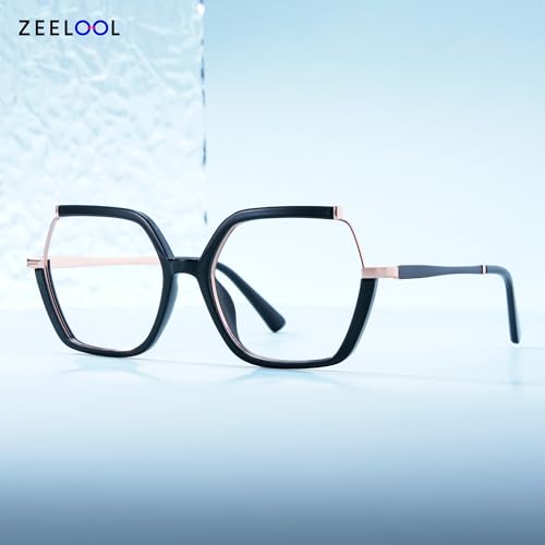 Image of Zeelool Square Glasses Frames for Women Oversized Black Fake Eyeglasses With Clear Lens Fashion Lightweight Full Eyewear Glasses Alexia JGX883711-01