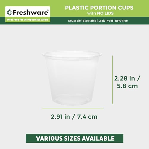 Image of Freshware Plastic Portion Cups (No Lids) [5.5 Ounce, 250 Count] Disposable Plastic Cups for Meal Prep, Salad Dressing, Jellos Shot Cups, Souffle Cups, Condiment and Dipping Sauce Cups
