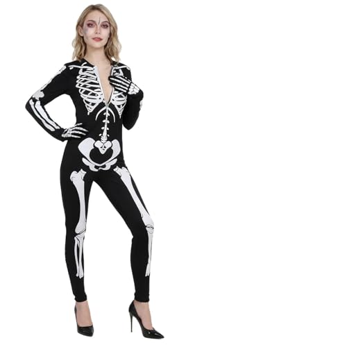Meriviva Skeleton Bodysuit Adult Women Glow in the Dark Skeleton Onesie Costume Womens Halloween Costume Women for Carnival Cosplay Party (M)