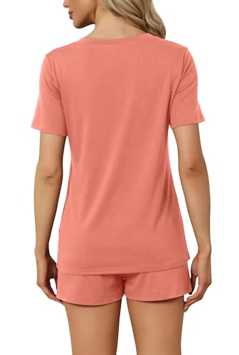 Image of RUBZOOF Women's Short Sleeve Pajama Sets with Pockets Casual V Neck 2 Piece Lounge Sets S-3XL