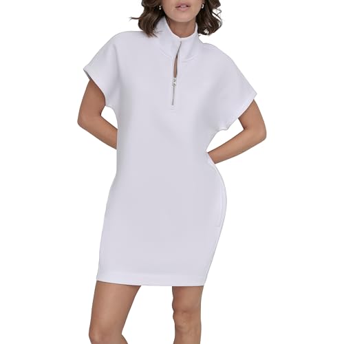 Image of DKNY Women's Short Sleeve Half-Zip Sweatshirt Dress