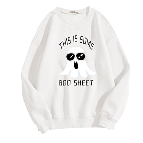 Sweatshirt Damen Pullover Damenmode, lässig, Halloween-Kapuzenpullover mit Aufdruck am Hals und Langen Ärmeln Softie Klamotten (XL)