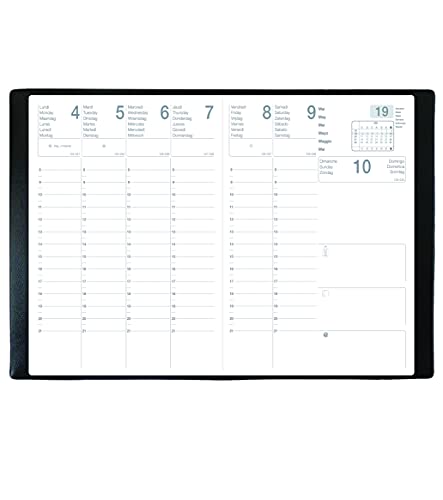 Exdi - 1 Grand Agenda Semainier Saturne Noir - Format : 21 x 29,7 cm - Janvier 2026 à Décembre 2026