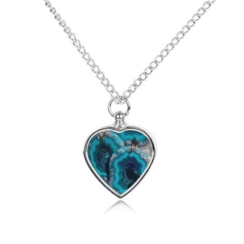 Collier urne en agate bleu sarcelle, pendentif cœur d'exception pour cendres animales