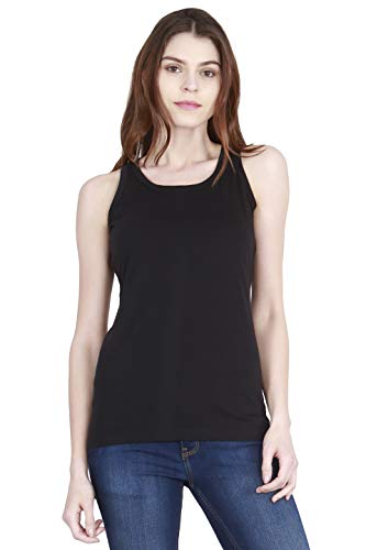 Image of FLEXIMAA Women's Cotton Plain Round Neck Sleeveless T-Shirt