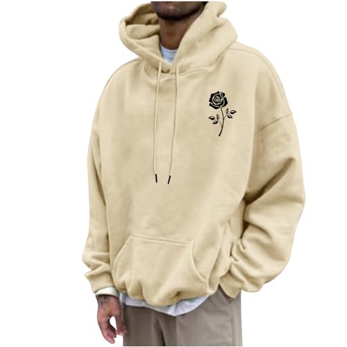 Hoodies for Men Fashion Y2k Rose Print Oversized Streetwear Hoodies Youth Boys Hooded Pullover Loose Fit Sweatshirts