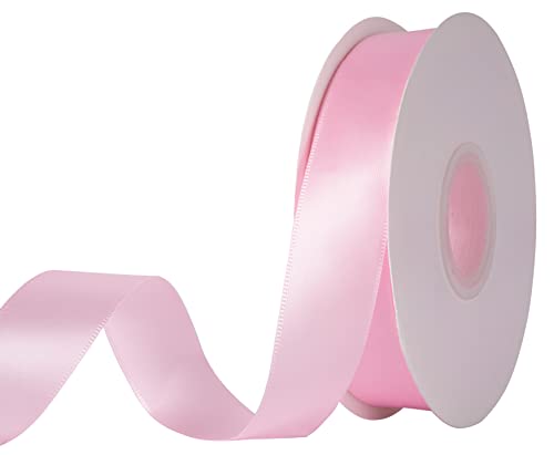 KSRIGHT 1 inch（2.54cm Wide x 50 Yards Double Faced Pink Polyester Satin Ribbon for Gift Wrapping,Wedding Decoration, Bows Making, Sewing, DIY Crafts