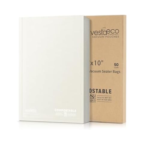 VestaEco Compostable Vacuum Sealer Bags, 6" x 10" 50 Count, Eco-Friendly, Heavy-Duty Food Storage Bags, BPA-Free, for Storage, Meal Prep or Sous Vide Cover