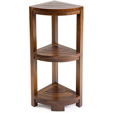 ALATEAK Corner Teak Wood Bath Spa Shower Stool Corner Shelf Storage Fully Assembled Cover