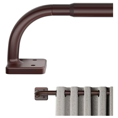 Curtain Rods for Windows 28 to 48 inch, Blackout Curtain Rod Wrap Around Curtain Rod, 5/8 Curtain Rod Telescoping Adjustable for Sliding Door Bedroom Kitchen RV, Brown(32"-48") Cover