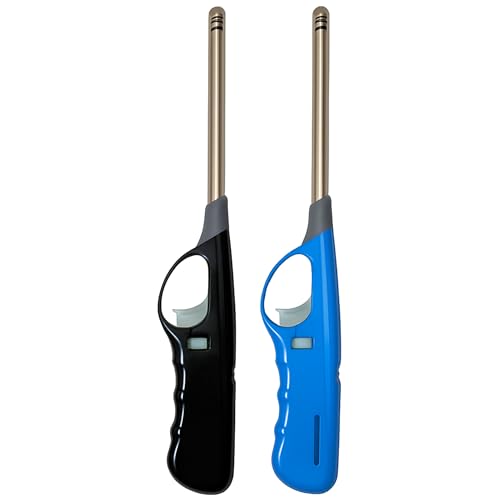 BML 2 Pack BBQ Lighter Adjustable Flame Long Reach Windproof Refillable Gas Lighter for Outdoor Use Kitchen Candles Stove Grill & Camping Use (Assorted Colours)