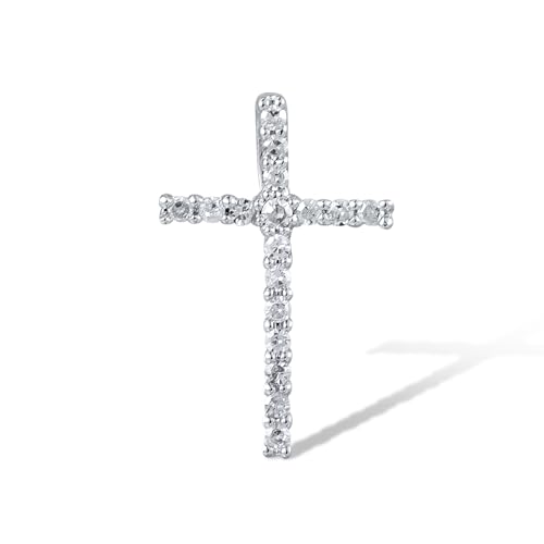 Santuzza 10K Solid Gold Gemstone Genuine Diamond Dainty Cross Pendant Without Chain for Women