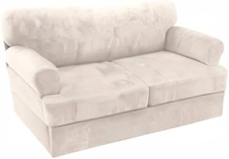 H.VERSAILTEX Sofa Cover 3 Piece Loveseat Slipcovers Thick Velvet Couch Cover Furniture Protector Stretch Sofa Covers for 2 Cushion Couch with 2 Individual T Cushion Covers Washable, Ivory 2 Cushion Loveseat Ivory
