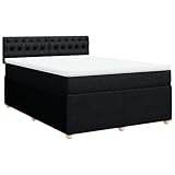 vidaXL Boxspringbett, Doppelbett mit Matratze Matratzenauflage, Bettgestell mit Kopfteil, Polsterbett Bett für Schlafzimmer, Schwarz 160x200cm Stoff