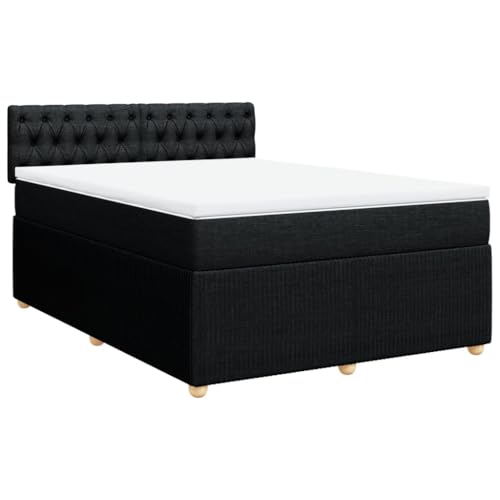 vidaXL Boxspringbett, Doppelbett mit Matratze Matratzenauflage, Bettgestell mit Kopfteil, Polsterbett Bett für Schlafzimmer, Schwarz 160x200cm Stoff