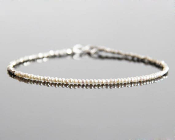 Bracelet perles eau douce 2mm stacking unisexe fermoir argent LCBR-2918 - 2