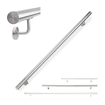 Relaxdays Corrimano, Acciaio Inox 304, Passamano per Ambienti Interni e Esterni, 150 cm, Ø 42 mm, con Supporto, Argento