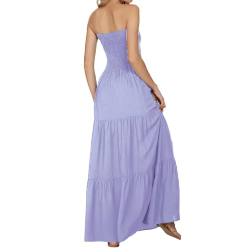 Image of Women's Summer Strapless Tube Top Maxi Dresses Off Shoulder Boho Beach Long Dress