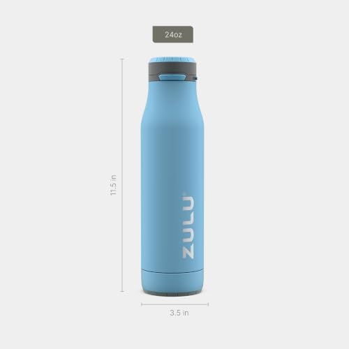 Image of Zulu Ace 24oz Vacuum Insulated Stainless Steel Water Bottle with Chug Spout | Leak-Proof Locking Lid and Removable Base |Reusable Bottle for Cycling Sports Gym Travel Bicycle Bottle Cage | Ice Blue