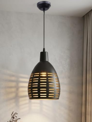 Image of GreyWings Black Aluminium Hanging Light Pendant Lamp, Antique Ceiling Light for Home Decor, Bulb Not Included, Pack of 1