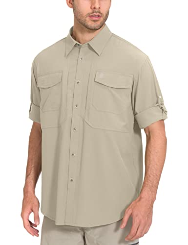 Little Donkey Andy Men's Quick-Dry Stretch Sun Protection Long Sleeve Tactics Shirt Khaki XXL