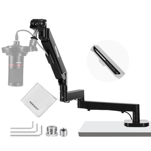 Image of NEEWER MS002 Low Profile Desk Mic Boom Arm Stand with 360 Swivel Adjustable Pneumatic Damping Cable Management Cleaning Cloth, Desktop Mount Holder Compatible with Shure MV7 SM7B Blue Yeti Microphone
