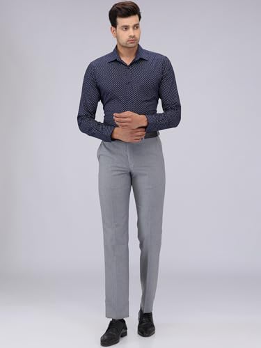 Image of Park Avenue Men Regular Fit Stripe Pattern Poly Viscose Blend Flat Front Formal Trouser