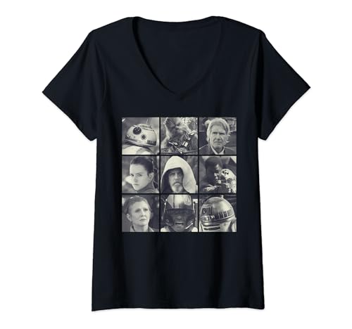 T-shirt Star Wars col en V style vintage pour femme avec motif collage
