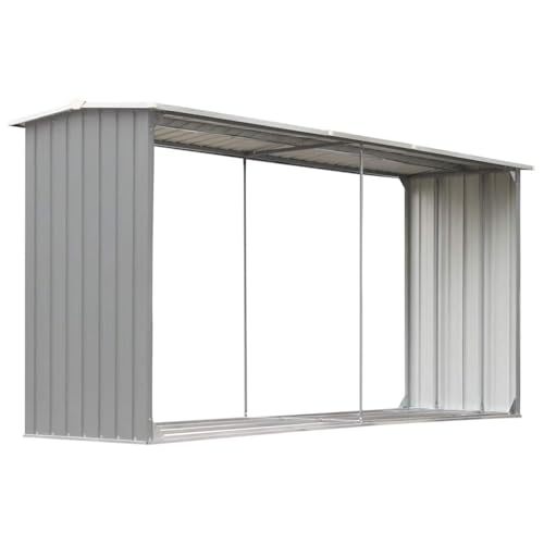 vidaXL Abri Stockage Bois Acier Galvanisé 330x92x153cm Gris Jardin Porte-bûche