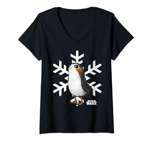 Image of Womens Star Wars Porg Snowflake Christmas Holiday V-Neck T-Shirt