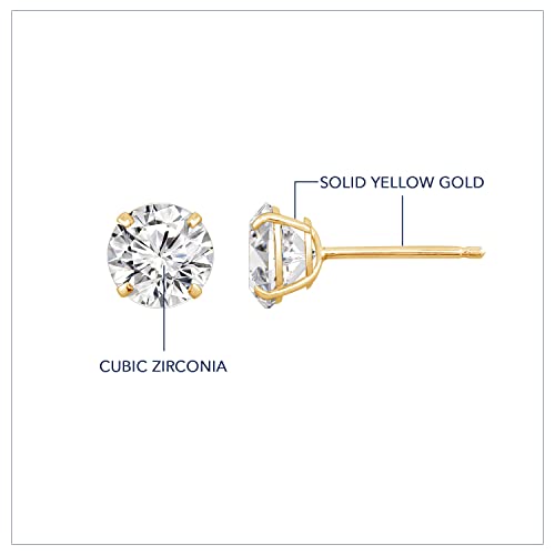10K or 14K Real Solid Gold Stud Earrings for Women | White or Yellow Gold Round Cut Solitaire Studs | 0.5 to 4 Carat Cubic Zirconia CZ Simulated Diamond3