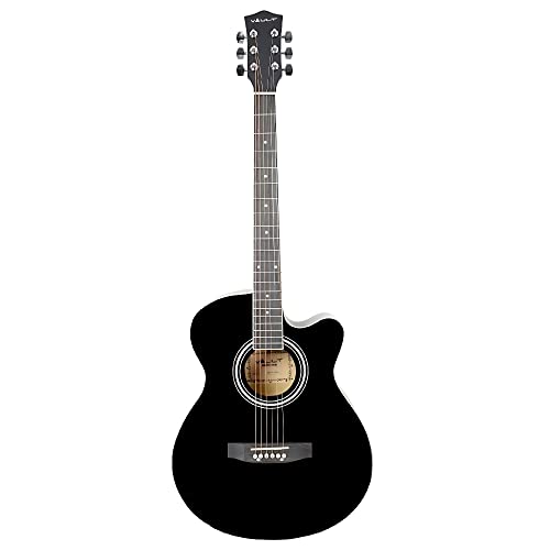 Image of VAULT EA20 Basswood Guitar Kit With Learn To Play Ebook, Bag, Strings, Straps, Picks, String Winder & Polishing Cloth - 40 Inch Cutaway Acoustic Guitar Black