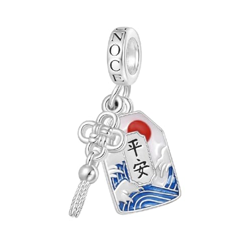GNOCE Ciondolo con Ciondolo Amuleto Portafortuna Ukiyo-e Ciondolo con Fiore di Ciliegio Ciondoli in Argento Sterling 925 per Gioielli da Donna e Ragazza Regalo (Nodo cinese doppio)