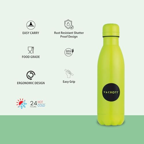 Image of CLAY CRAFT VACBOTT Stark Neon Double Walled|18 Hours Hot and 24 Hours Cold Water Bottle Vacuum Insulated Flask Bottle 500 ml Steel Bottle Travelling|BPA-Free|BIS Certified|1Year Limited Warranty