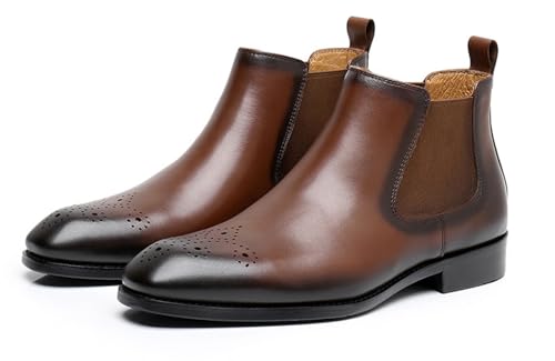 Santimon Mens Chelsea Boots Leather Casual Slip On Brogue Boots Formal Dress Ankle Boots For Men