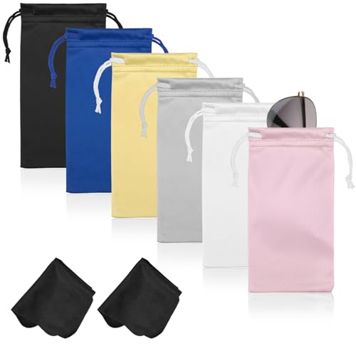 Hoiny 6 Pcs Microfiber Sunglasses Glasses Bag Soft Anti-Scratch Drawstring Storage Pouch for Phone Eyeglass Case