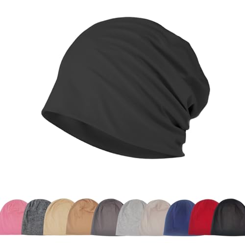 Djfkey Leichte Beanie-Mütze Baumwoll-Kopfbedeckung dünne Strickmütze: Chemo-Mütze für Herren und Damen ideal für Radsport Unterziehen & Schlaf (DE/NL/SE/PL Numerisch 56 60 Schwarz)