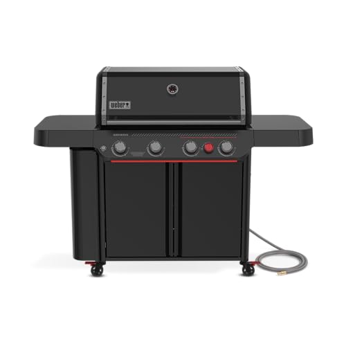 Weber Genesis® E‑430 Gas Grill Stealth® Edition (Natural Gas) for Outdoor Cooking, Premium 4‑Burner – Porcelain-Enameled Cast-Iron Grates, PureBlu, Sear Zone with Weber Crafted® Frame Kit
