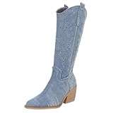  Ital Design Damenschuhe Stiefel Western- & Bikerstiefel, DES675-, Textil, Hellblau, Gr. 36