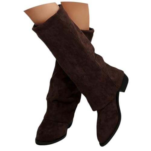 ticticlily Botas Mujer Invierno Altas Fold Over Boots Cowboy Botines de Tacon A Café 42 EU