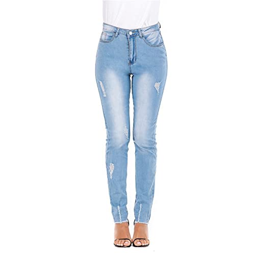 Maiyifu-GJ Women's Double Breasted High Waist Jeans Stretch Butt Lifting Button Down Denim Pants Retro Skinny Jean Trousers (Light Blue,X-Large)