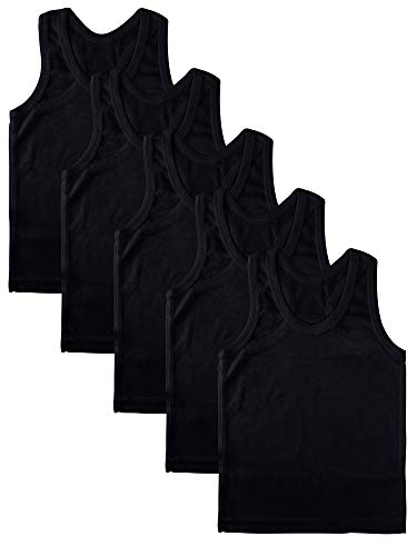 Coobey 5 Pack Toddler Kids Cotton Tank Top Undershirts Boys or Girls Soft Undershirt Tees (3-4T, Black)