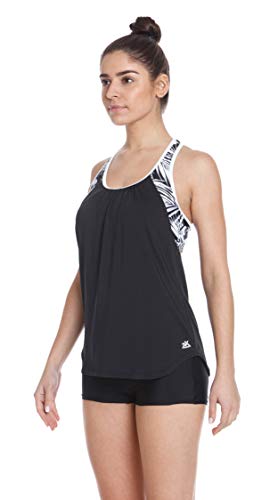 ZeroXposur Womens Tankini Swimsuits Racerback Top Full Coverage Action Shorts Set (Monochrome/Cloud, X-Small)